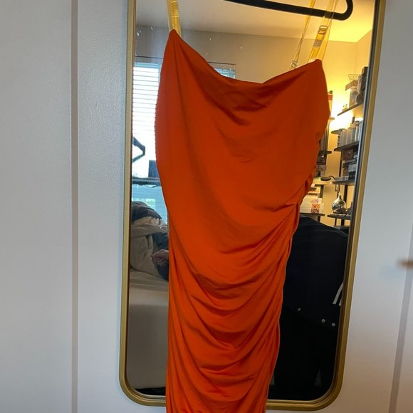 In The Clear Ruched Bodycon Mini Dress in Bright Orange - Size 6 - Picture 2 of 4